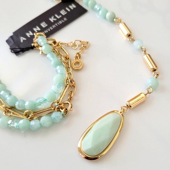 Anne Klein Layered Lariat Gold-Tone Beaded Necklace / Mint - Picture 8 of 9